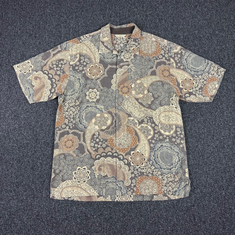 Tommy Bahama Silk Paisley Floral Camp Shirt Mens L Brown T32237 guc